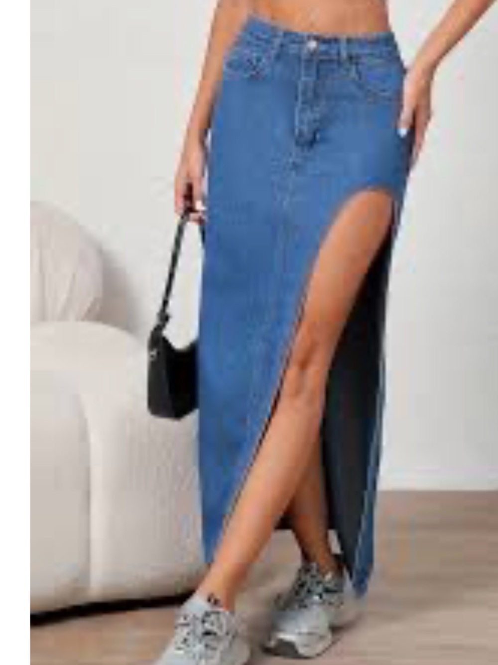 Women’s High-Slit Sexy Blue Denim Maxi Skirt